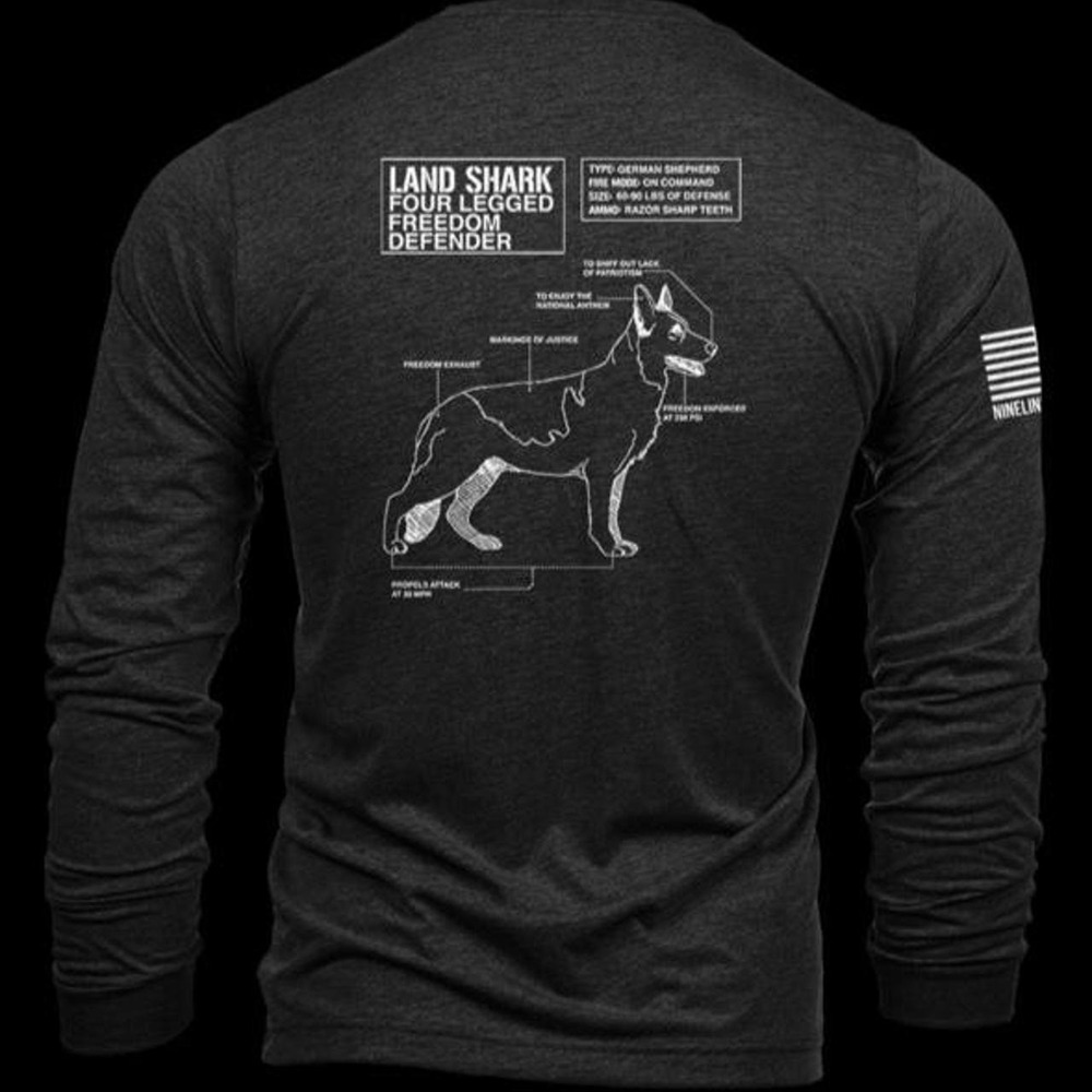 Nine Line Apparel women's black cotton long-sleeve graphic tee. German Shepherd